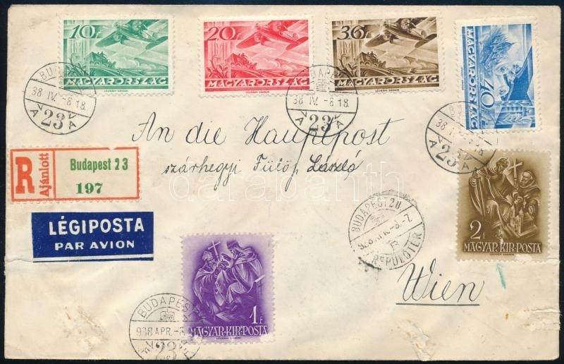 1938 Ajánlott Légi Levél 1,10P Bérmentesítéssel Bécsbe - Sonstige & Ohne Zuordnung