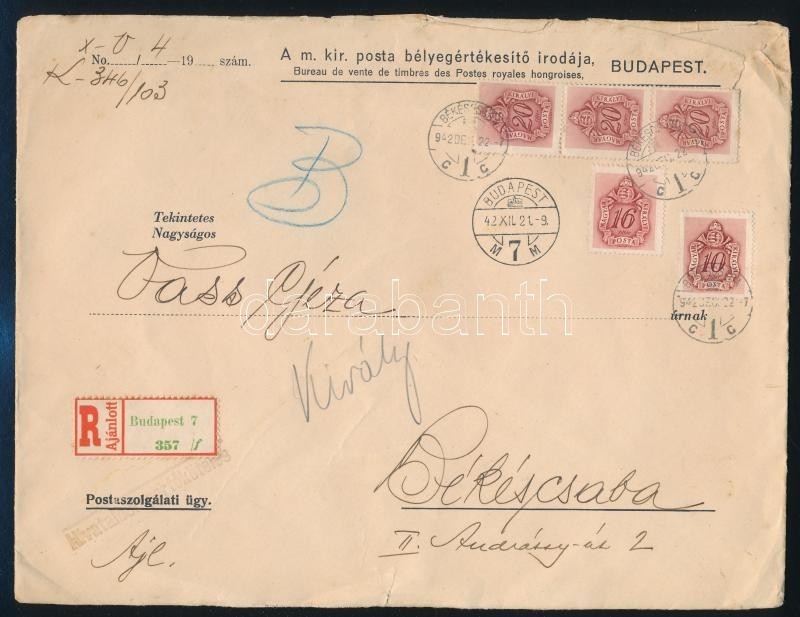 1942 Ajánlott Hivatalos Levél 86f Barna Portóval / Registered Official Covar With 86f Postage Due - Sonstige & Ohne Zuordnung