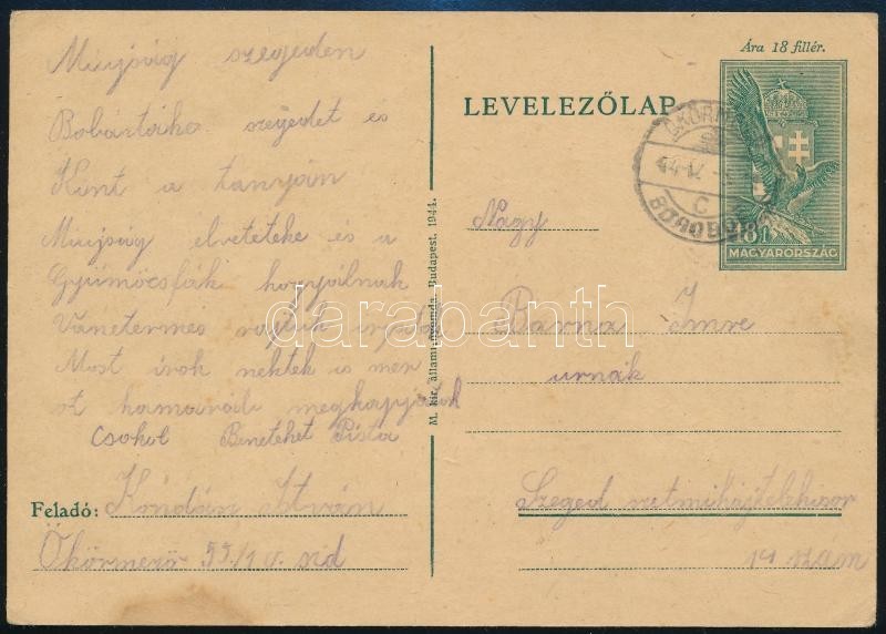 1944 Levelezőlap 'ÖKÖRMEZŐ' Kétnyelvű Bélyegzéssel / Postcard With Bilingual Postmark - Sonstige & Ohne Zuordnung