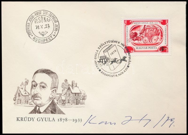 1978 Krúdy Gyula Bélyeg FDC-n A Tervező Kass János Aláírásával - Sonstige & Ohne Zuordnung