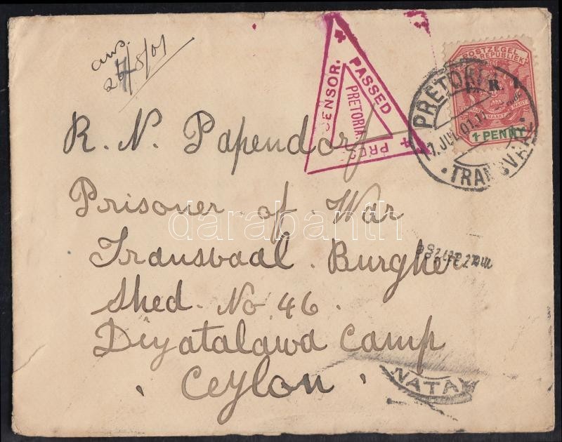 1901 Levél Transvaali Hadifogolynak Ceylonba / Cover To Transvaal P.O.W. To Ceylon - Sonstige & Ohne Zuordnung