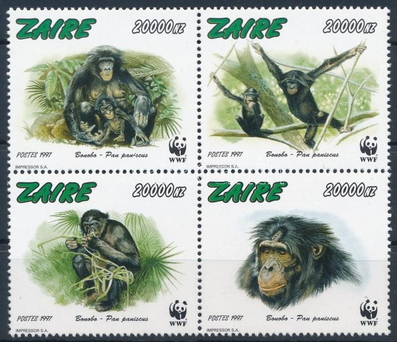 ** 1997 WWF: Bonobó Négyestömb Mi 1339 A-1342A - Sonstige & Ohne Zuordnung