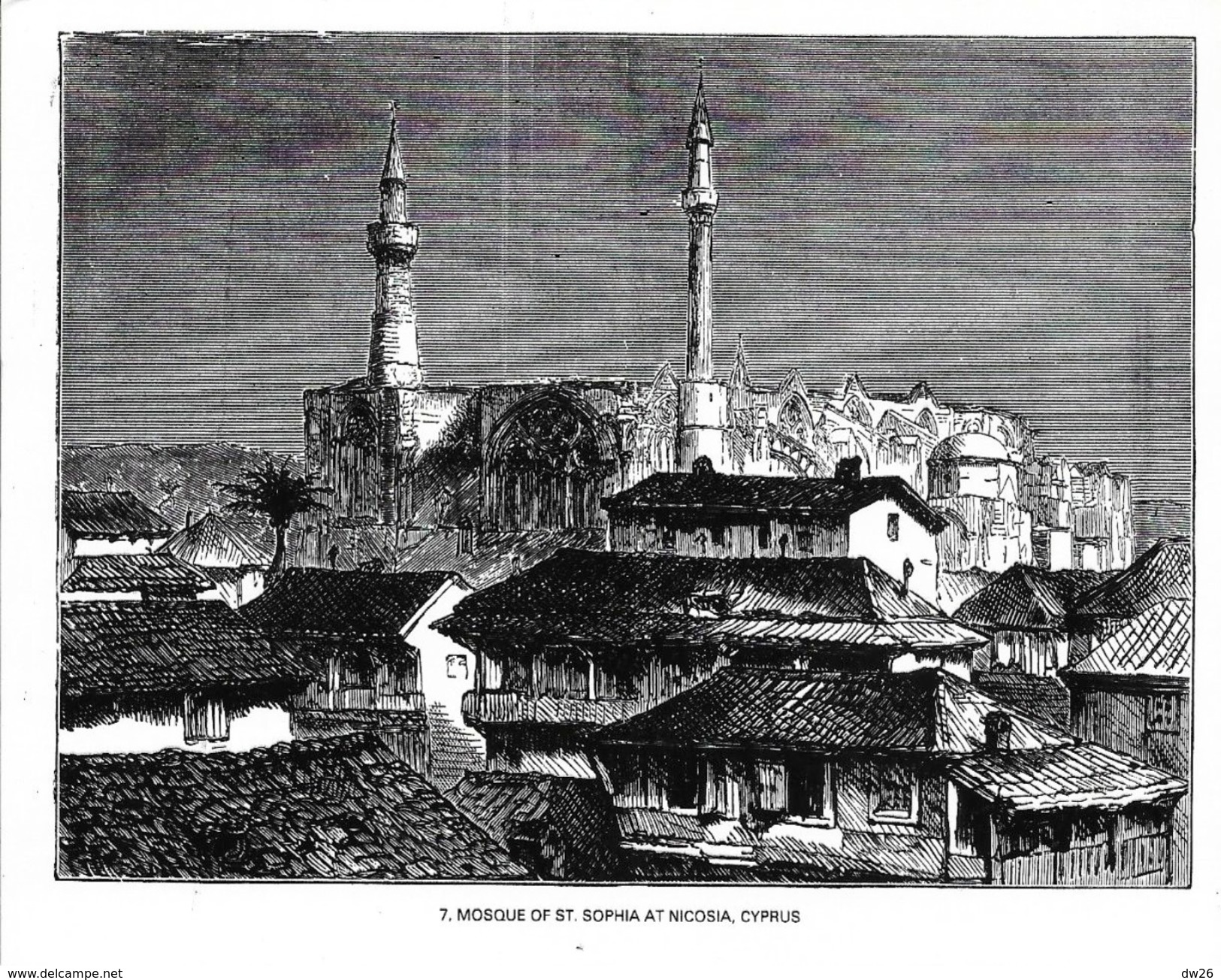 Chypre - Illustration, Dessin à La Plume: Mosque Of St. Sophia At Nicosia, Cyprus - Carte Non Circulée - Cyprus