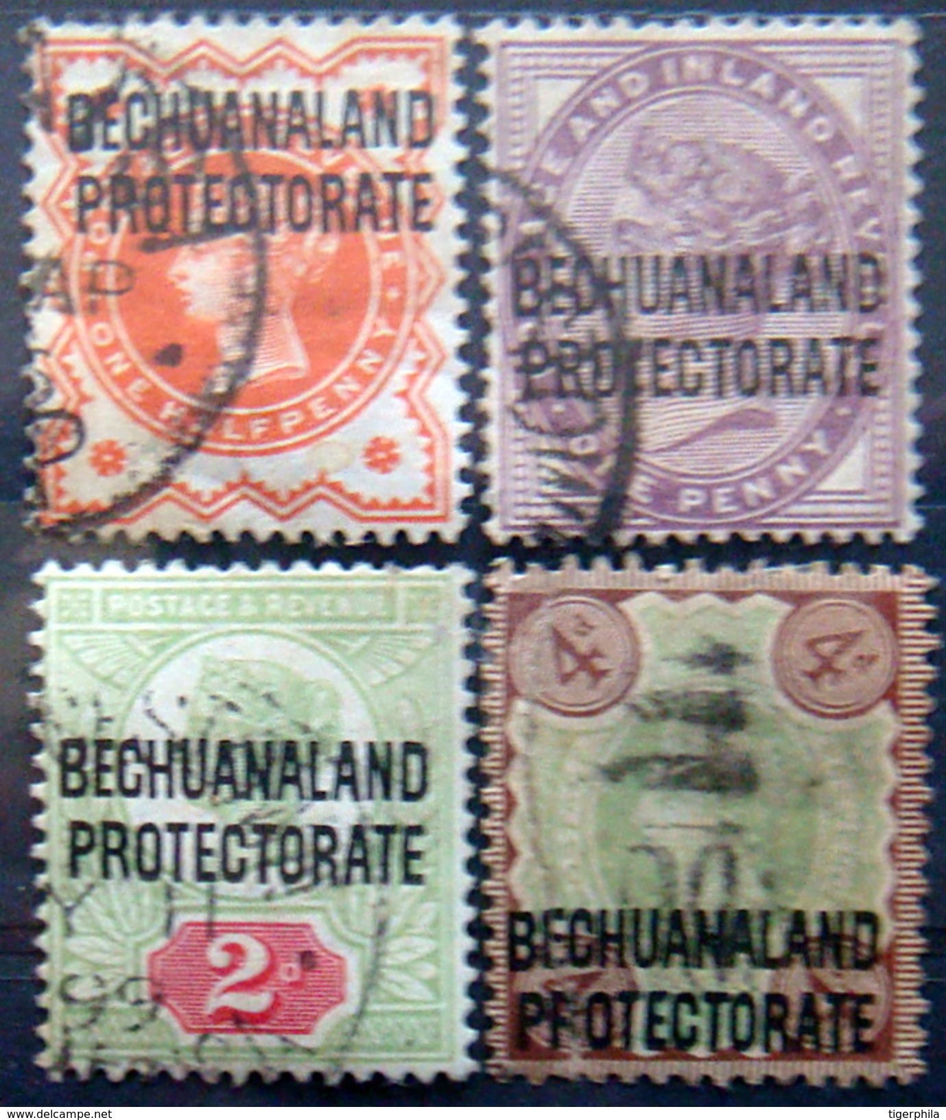 BECHUANALAND 1897 1/2d,1d,2d,4d Queen Victoria Used 4d Is Damaged And Repaired - 1885-1964 Protectorat Du Bechuanaland