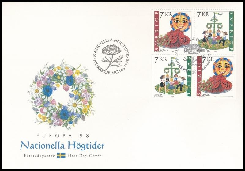 1998 Europa CEPT Négyestömb Mi 2058-2059 FDC-n - Sonstige & Ohne Zuordnung