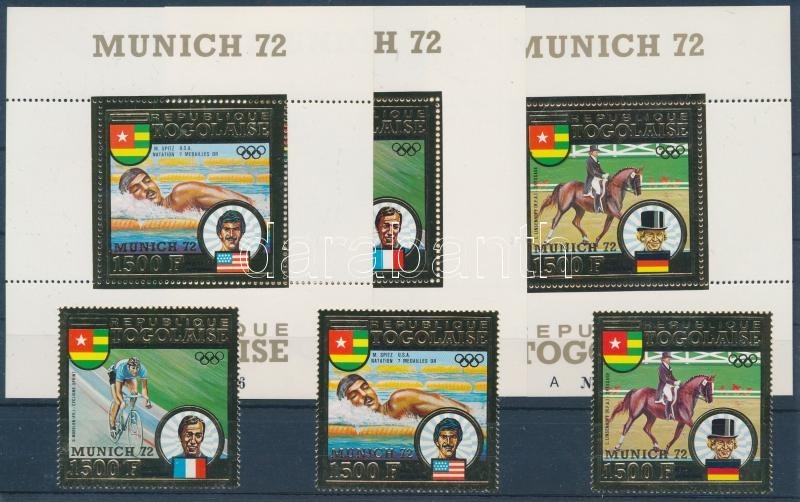 ** 1973 A Müncheni Olimpia érmesei Aranyfóliás Sor Mi 962 A - 964 A + Aranyfóliás Blokksor Sorszámmal Mi 70 A - 72 A - Sonstige & Ohne Zuordnung