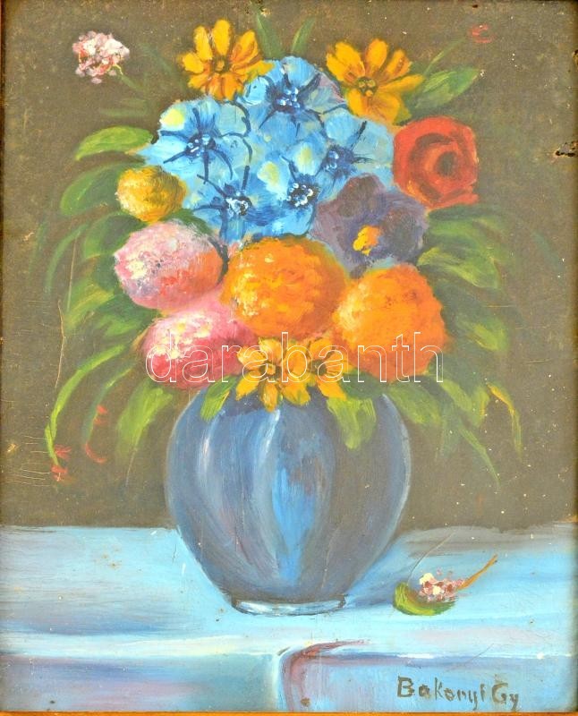 Bakonyi Jelzéssel: Virágcsendélet. Olaj, Karton, üvegezett Keretben, 32×24 Cm - Sonstige & Ohne Zuordnung