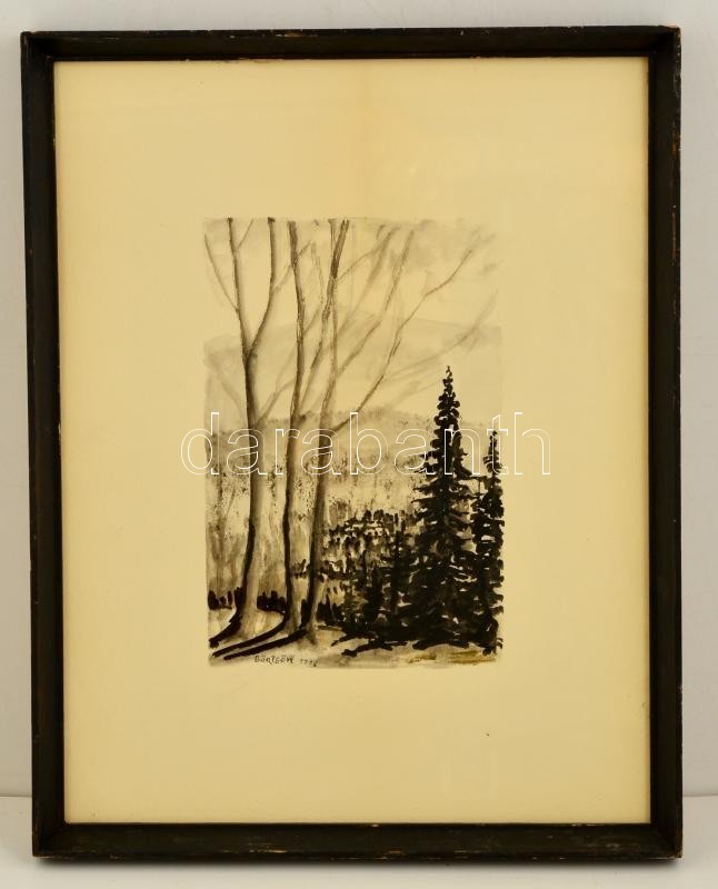 Börtsök Jelzéssel: Erdős Dombok. Akvarell, Papír, üvegezett Keretben, 26×16 Cm - Altri & Non Classificati