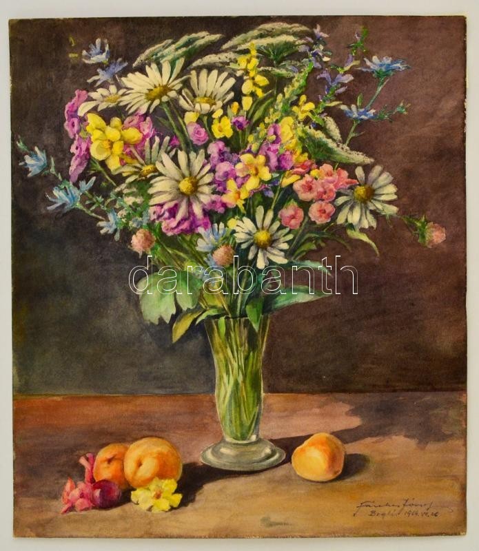 Fazekas József (?-?): Virág Csendélet, Akvarell, Papír, Jelzett, 39,5×34,5 Cm - Sonstige & Ohne Zuordnung