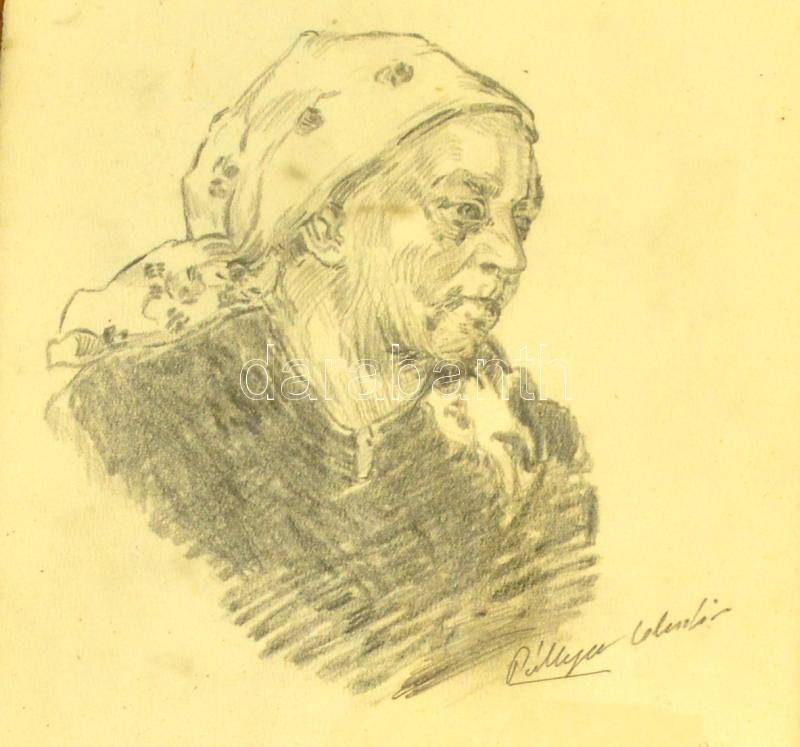 Pállya Jelzéssel: Fejkendős Asszony Portré. Ceruza, Papír, üvegezett Keretben, 23×17 Cm - Sonstige & Ohne Zuordnung