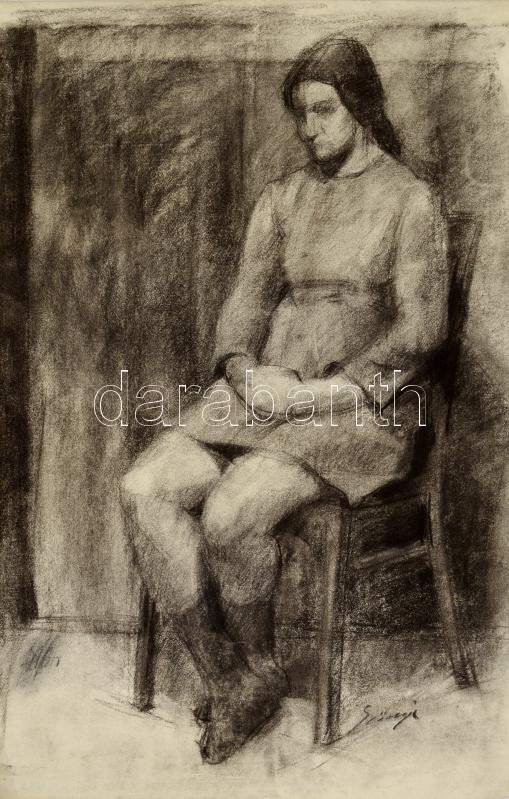 Szőnyi Jelzéssel: Ülő Nő. Szén, Papír, 73×49 Cm - Sonstige & Ohne Zuordnung