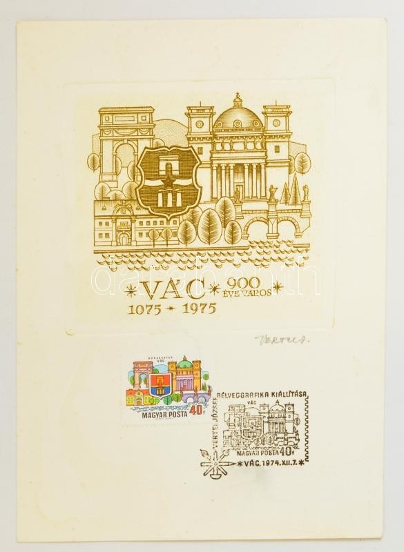 Vertel József (1922-1993): Vác 900 éve Város, Rézkarc, Papír, Jelzett, 10,5×11,5 Cm - Other & Unclassified