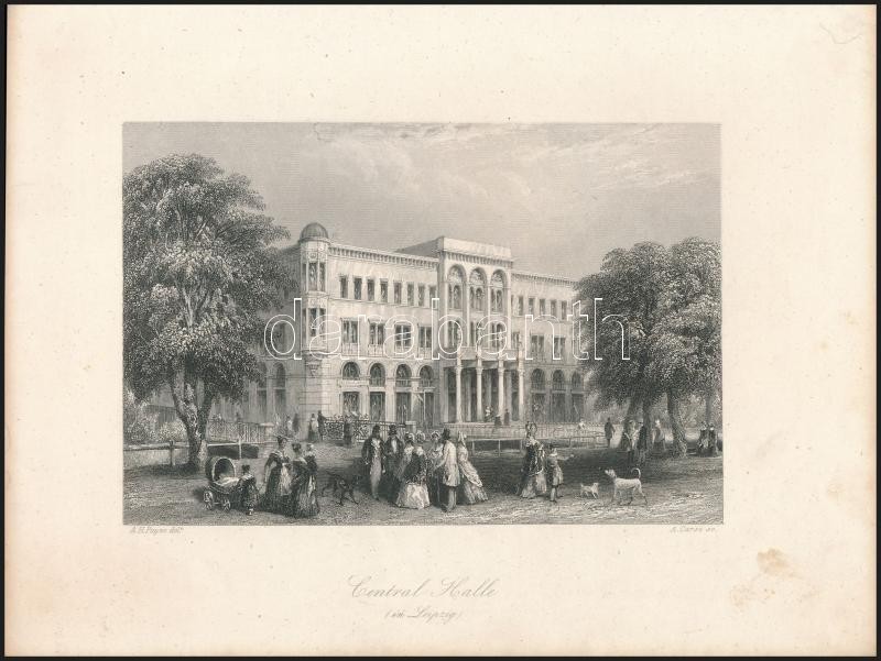 Albert Henry Payne (1812-1902)-Alexander Carse (cca. 1770-1843): Central Halle, In Leipzig, Acélmetszet, 11x16 Cm - Stiche & Gravuren