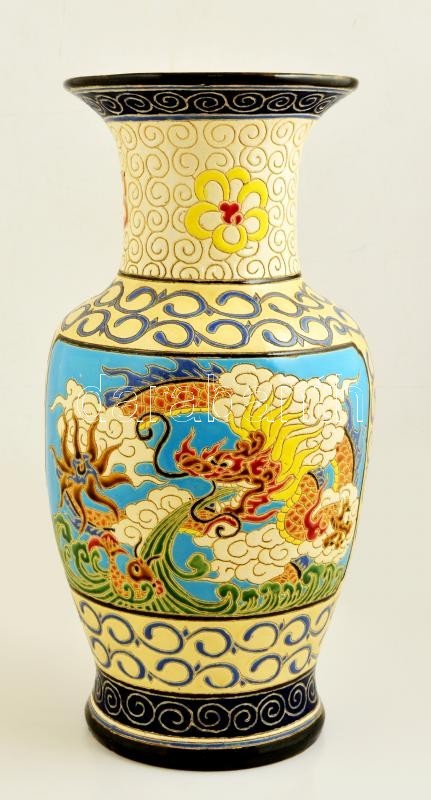 Nagyméretű Kínai Padlóváza. Kézzel Festett, Benyomott Alakzatokkal. Belül Egy Hajszálrepedéssel./ Chinese Standing Vase  - Sonstige & Ohne Zuordnung