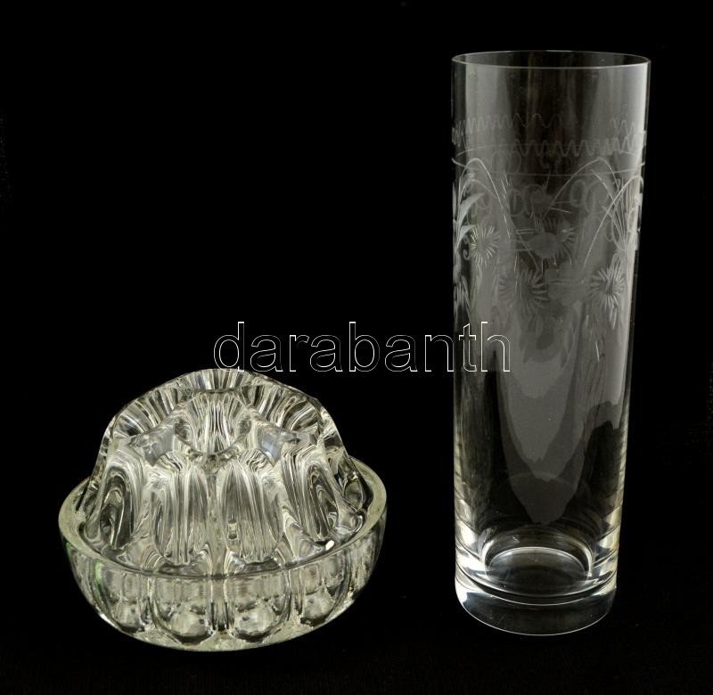 3 Db üvegtárgy: Váza, Pohár, Asztali Tartó, Jelzés Nélkül, Hibátlanok, Különböző Méretben - Glass & Crystal