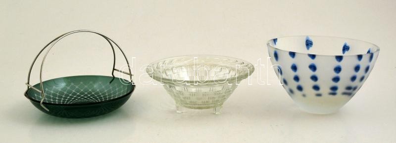 Vegyes üveg Tétel: 3 Db üveg Kínáló Tál, Jelzés Nélkül, D: 14,5 Cm - Glas & Kristall