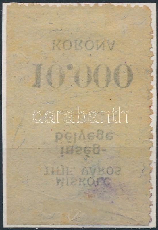 1923 Miskolc Városi Ínség Bélyeg 10.000K Gépszínátnyomattal, Két Oldalon Fogazatlan (6.250) - Ohne Zuordnung