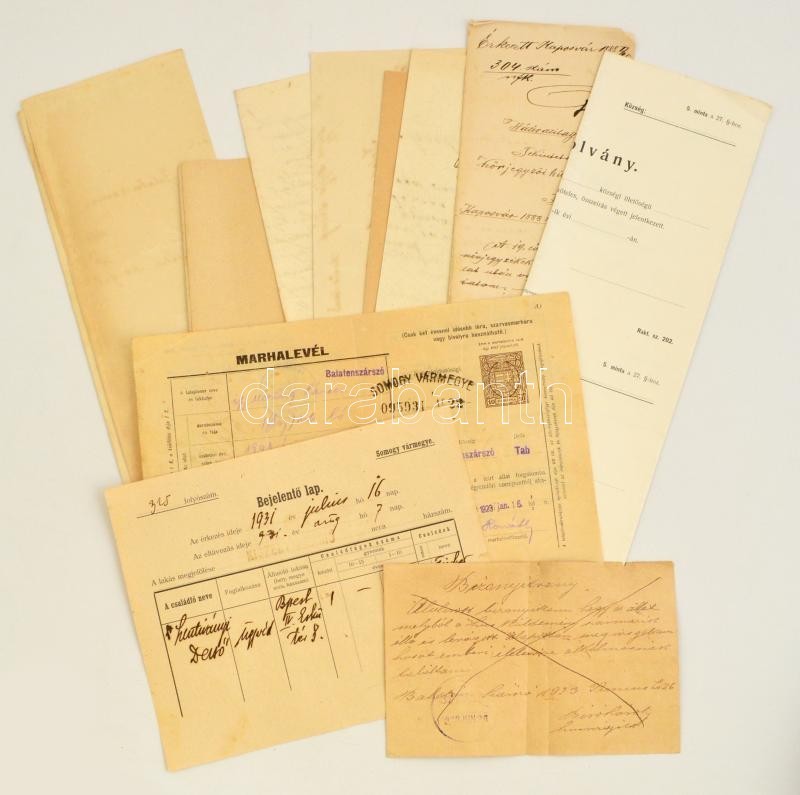 1888-1931 12 Db Különféle Vízjeles Papírra írt Okmány, Köztük Marhalevél, Bejelentő Lap, Igazolvány - Ohne Zuordnung