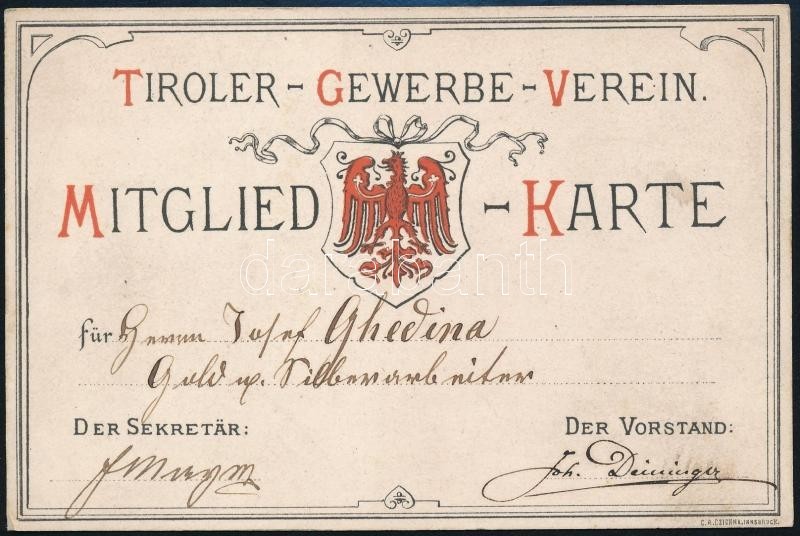 Cca 1900 Tiroler Gewerbe Verein Tagsági Jegy / Mitgiedskarte - Ohne Zuordnung