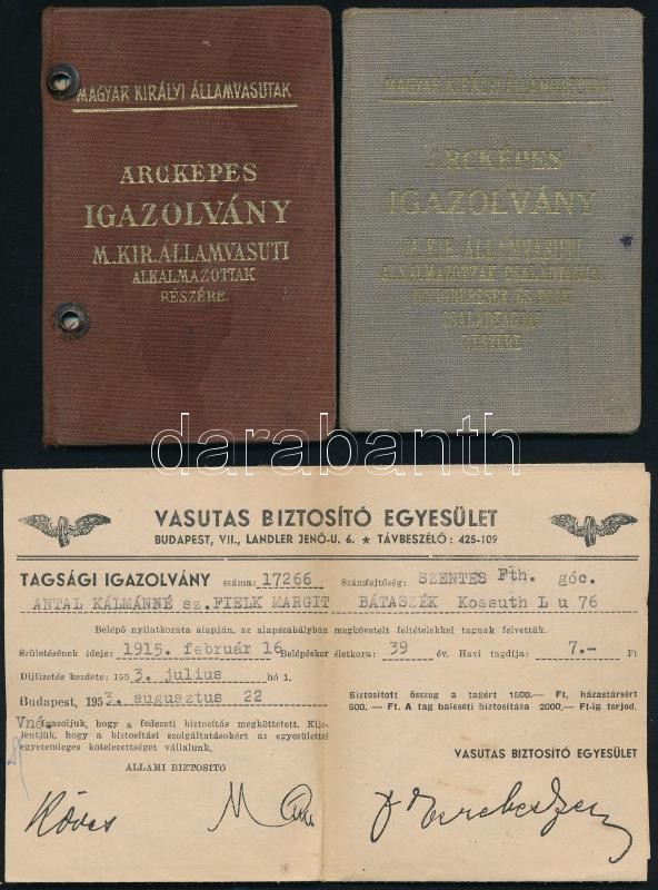 1941-1953 2 Db Fényképes MÁV Igazolvány + A Vasutas Biztosító Egyesület Igazolványa - Ohne Zuordnung