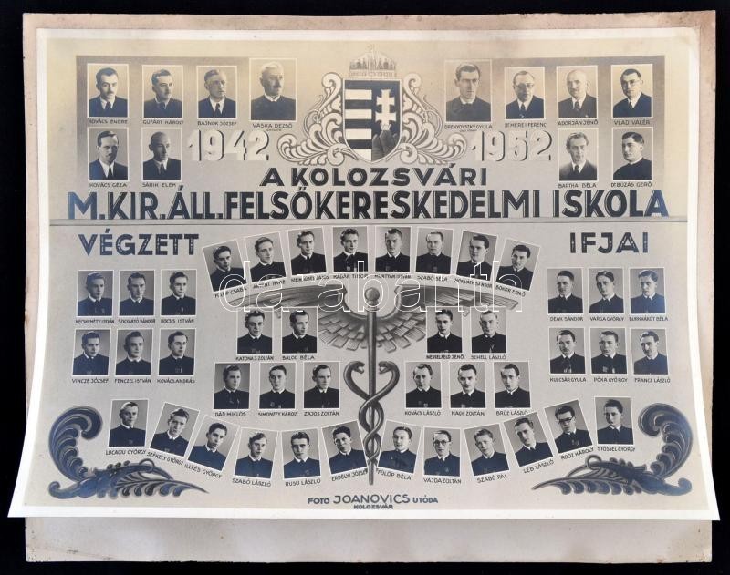 1942 A Kolozsvári M. Kir. Áll. Felsőkereskedelmi Iskola Végzett Hallgatóinak Tablófotója, Kolozsvár Foto Joanovics Utóda - Sonstige & Ohne Zuordnung