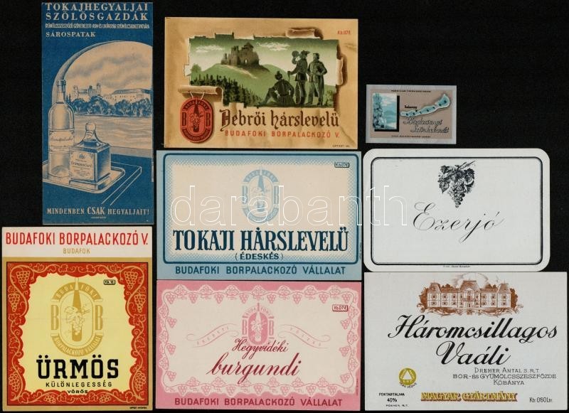 Cca 1930-1950 8 Db Különféle Borcímke, Köztük Tokaji, Budafoki Borpalackozó, 3,5x5,5 és 11,5x9,5 Cm Közti Méretben - Advertising