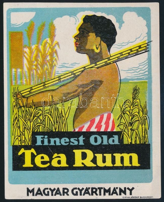 Cca 1920 Finest Old Tea Rum Italcímke, Cifka József, Lito, 13x10 Cm. - Werbung