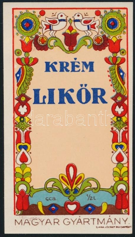 Cca 1920-1930 Krém Likőr Italcímke, Cifka József, Magyaros Motívumokkal, 10x5 Cm. - Werbung