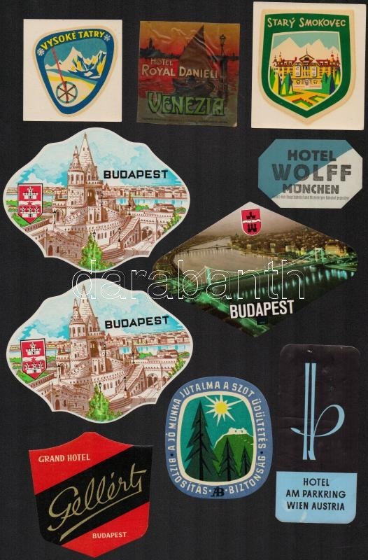 11 Db Hotelcímke, Bőrőnd Címke, Benne Egy Háború Előtti / 11 Vintage Hotel And Luggage Labels - Werbung