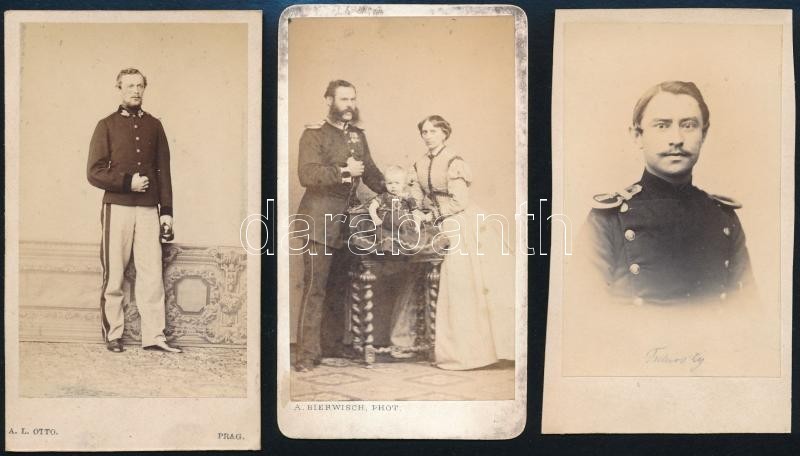 Cca 1865 Katonák, 3 Db Vizitkártya Méretű Fénykép, 10,5x6 Cm - Sonstige & Ohne Zuordnung