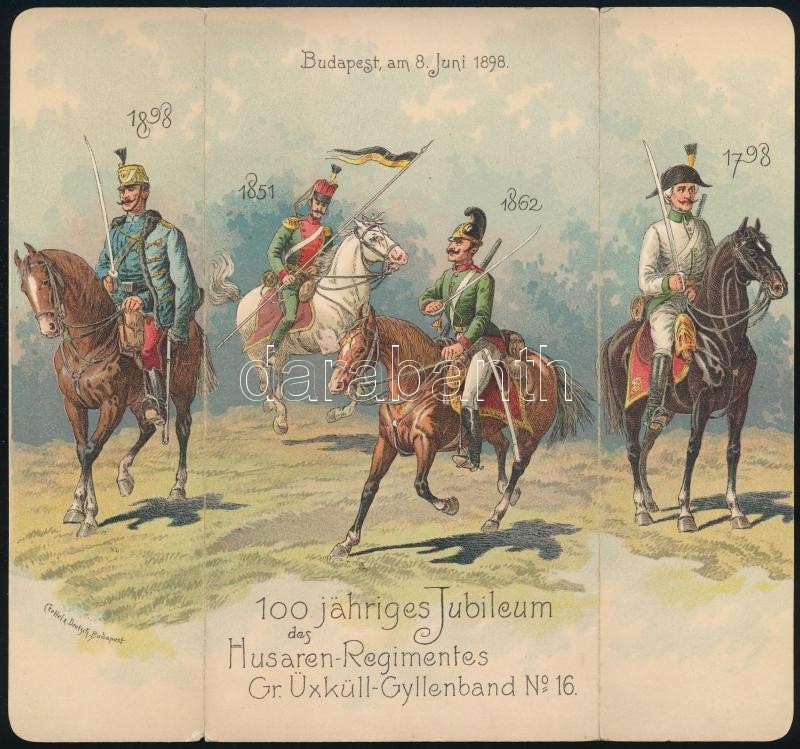 1898 Budapest, Az Osztrák-magyar Hadsereg 16. Gróf Üxküll Gyllenband Huszárezredének 100 éves Jubileumára Rendezett Bank - Sonstige & Ohne Zuordnung