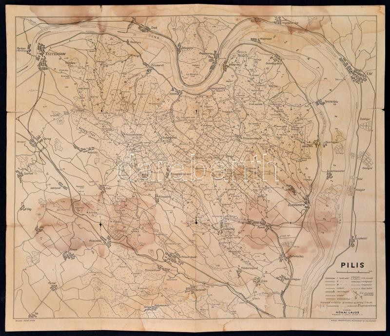 Cca 1930-1940 Pilis Térképe, Tervezte: Szegő István, Kiadja: Kókai Lajos, Bp., Klösz Térképészeti Műintézet Rt., Foltos, - Sonstige & Ohne Zuordnung