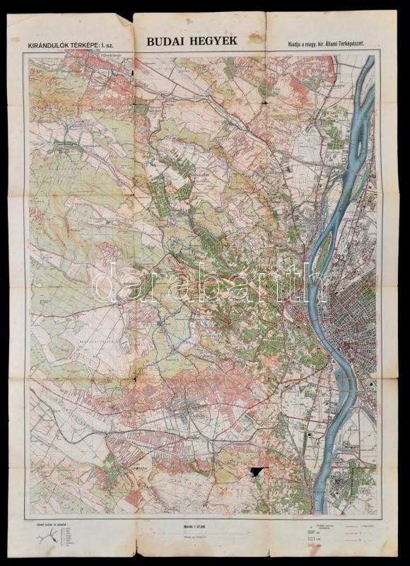 Cca 1927 Budai-hegyek, Kirándulók Térképe I., M. Kir. Állami Térképészet, 1:37.500, Szakadt, Sérült, Egy Helyen Kis Hián - Sonstige & Ohne Zuordnung