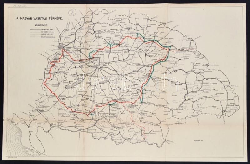 Cca 1940 Magyar Vasutak Térképe, 'Balkay 1940', Nagymagyarország Térkép, Piros Határvonalakkal, Gazdag Településrajzzal, - Sonstige & Ohne Zuordnung