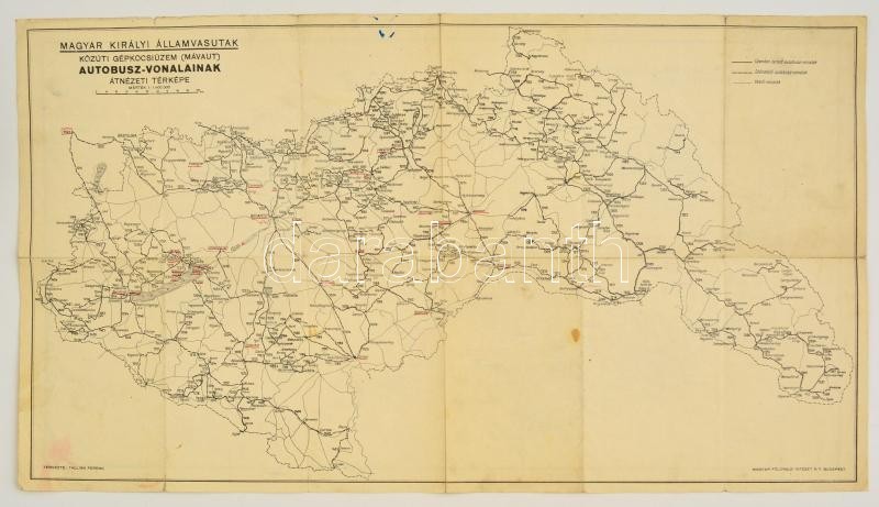 1941 A Magyar Királyi Államvasutak Közúti Gépkocsiüzem (MÁVAUT) Autóbuszvonalainak átnézeti Térképe és Vasúti Hálózati T - Sonstige & Ohne Zuordnung