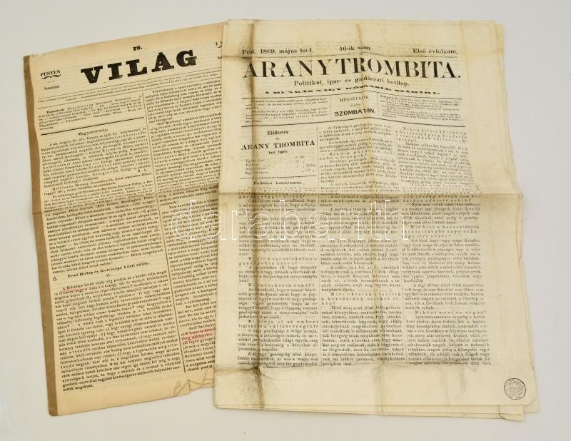 1841-1869 A Világ és Az Aranytrombita C. újságok Egy-egy Száma - Ohne Zuordnung