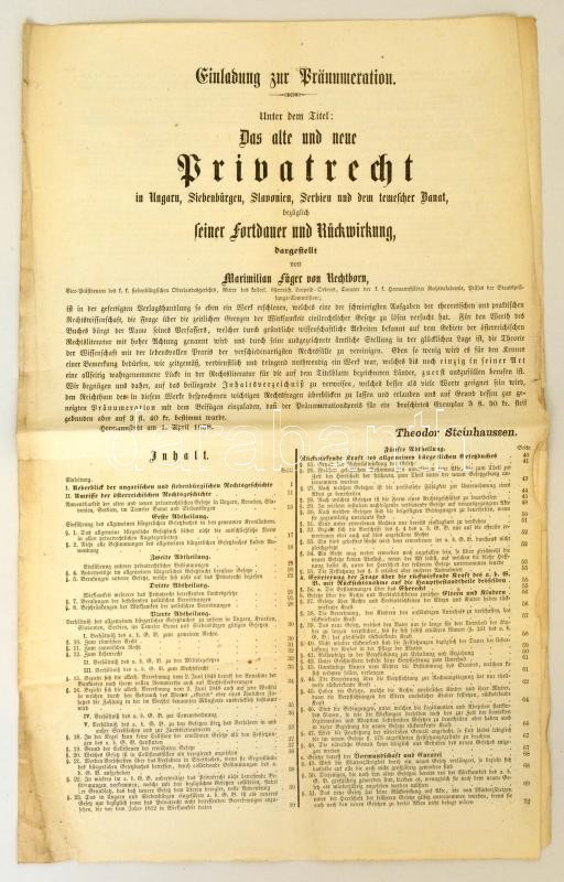 1858 Meghívó Maximilian Füger Von Rechtborn: Das Alte Und Neue Privatrecht Című Jogi Előadására, Német Nyelven, 41,5x26  - Ohne Zuordnung