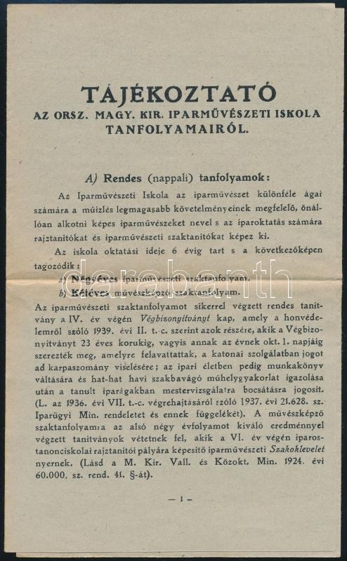 1924 Tájékoztató Füzet Levelezőlap Formában A Kir. Iparművészeti Iskola Tanfolyamairól - Ohne Zuordnung