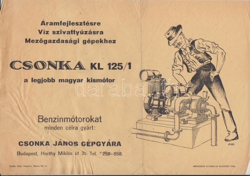 Cca 1940 Csonka János Gépgyára 4 Db Reklámnyomtatvány Motorokról. - Ohne Zuordnung