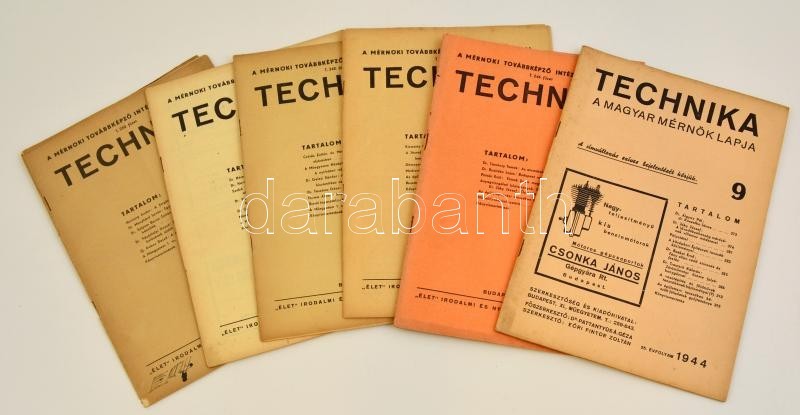 1944-1945 Technika, 6 Szám:
1944 Technika. A Magyar Mérnökök Lapja. 25. évf. 9. Sz. Szerk.: Dr. Pattanttyús Á. Géza, Eőr - Ohne Zuordnung