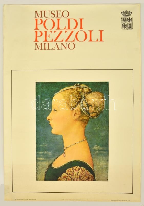1954 Milano, Museo Poldi Pezzoli Múzeum Plakát, Sarkainál Apró Tűnyomok, 98x68,5 Cm / Italian Museum Poster, 98x68,5 Cm - Sonstige & Ohne Zuordnung