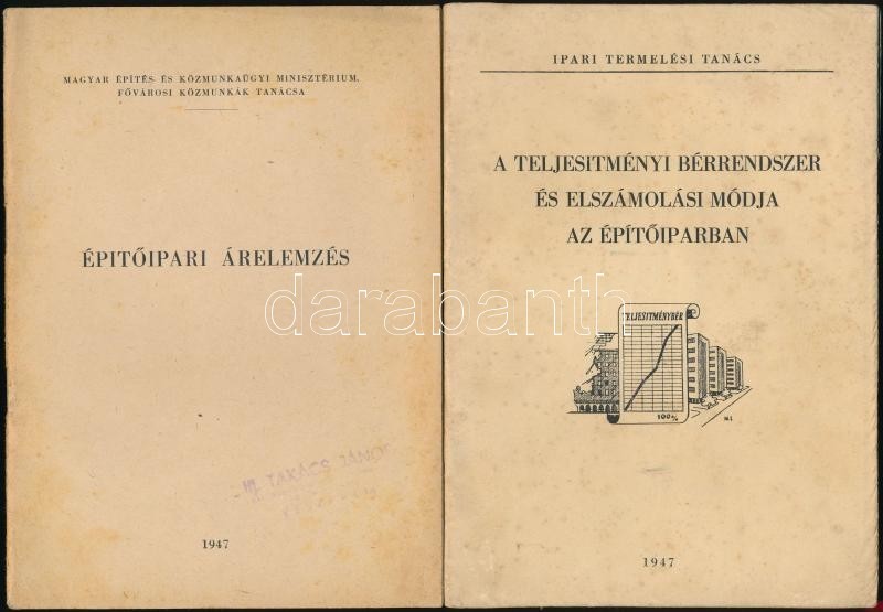 1947 Vegyes Könyvtétel, 3 Db:

Építőipari Árelemzés. Szerk.: Perényi Imre, Sebestyén Gyula. Bp.,1947, Magyar Építés- és  - Ohne Zuordnung