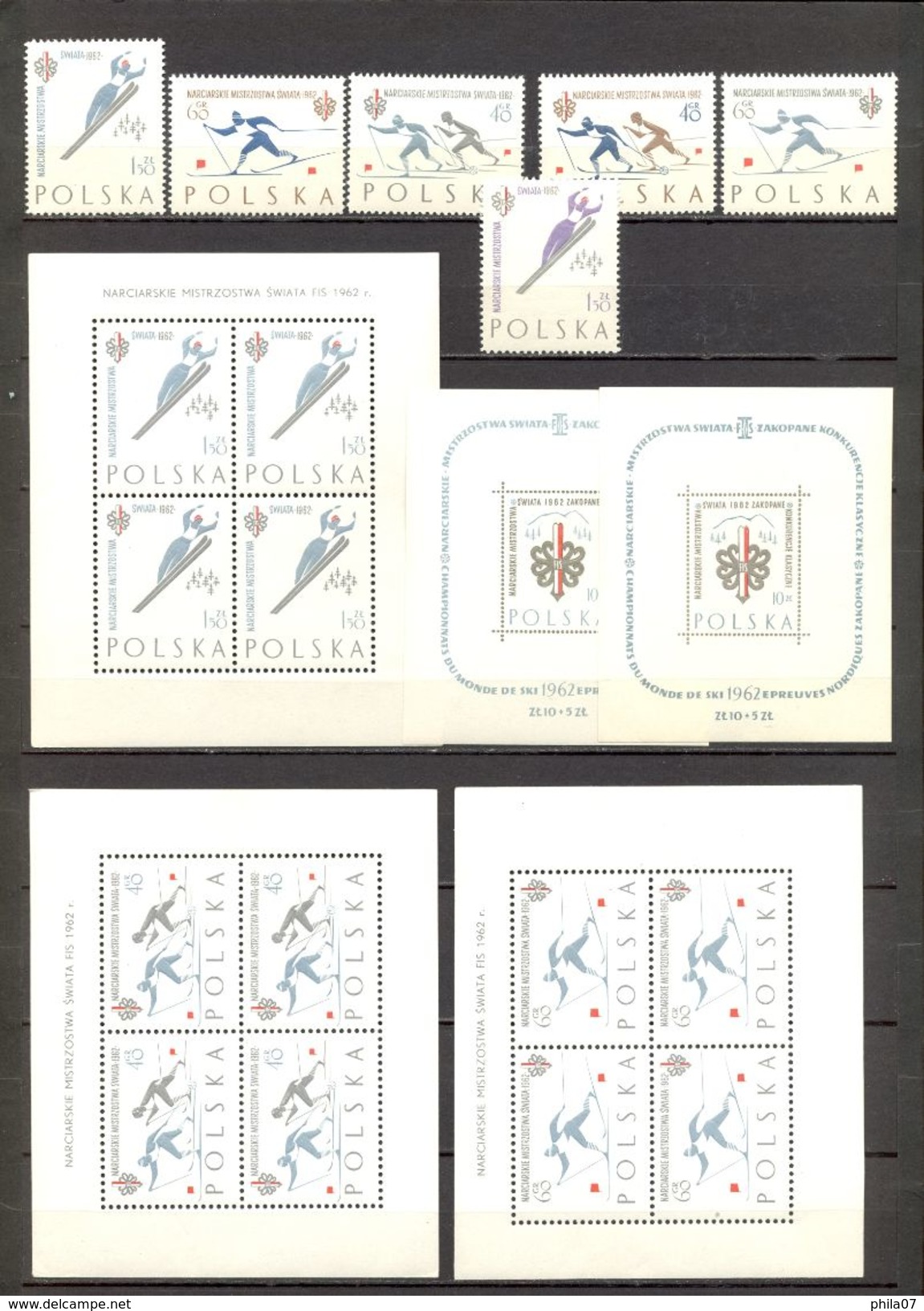 Poland - 1962, SWIATA FIS, Two Blocks, Sheet And Series, All MNH. / See Scans, 5 Scans - Unused Stamps