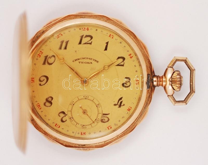 Chronometre Tegra Duplafedelű, 14 Karátos Arany Zsebóra. Jelzett Tokkal, Működő Szerkezettel, Hibátlan Számlappal, Tokon - Sonstige & Ohne Zuordnung