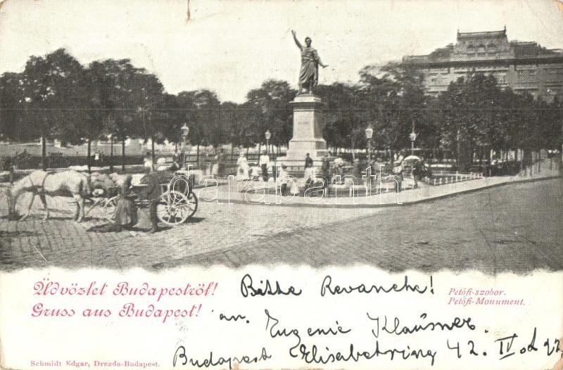 T3 1899 Budapest V. Petőfi Szobor, Lovaskocsi. Schmidt Edgar Kiadása (r) - Ohne Zuordnung