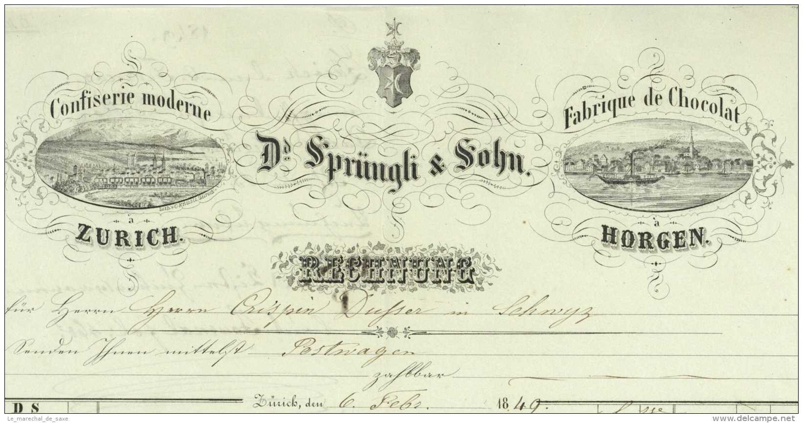 Schweiz Zürich 1849 David SPRÜNGLI Und Sohn Chocolatier Konditor Dusser Schwyz - Switzerland