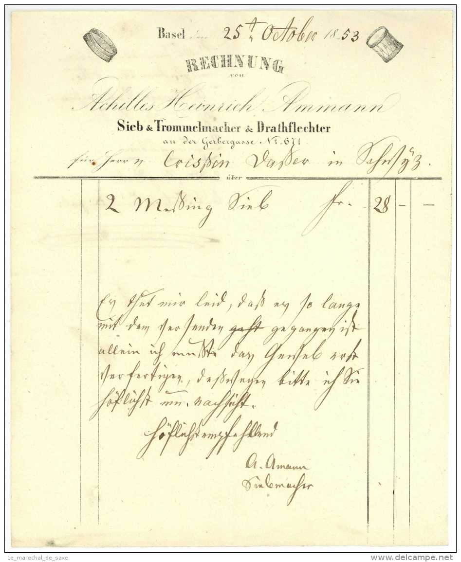 Schweiz BASEL 1853 SIEBMACHER Trommelmacher Drahtflechter Achilles Heinrich AMMANN Dusser Schwyz - Suisse