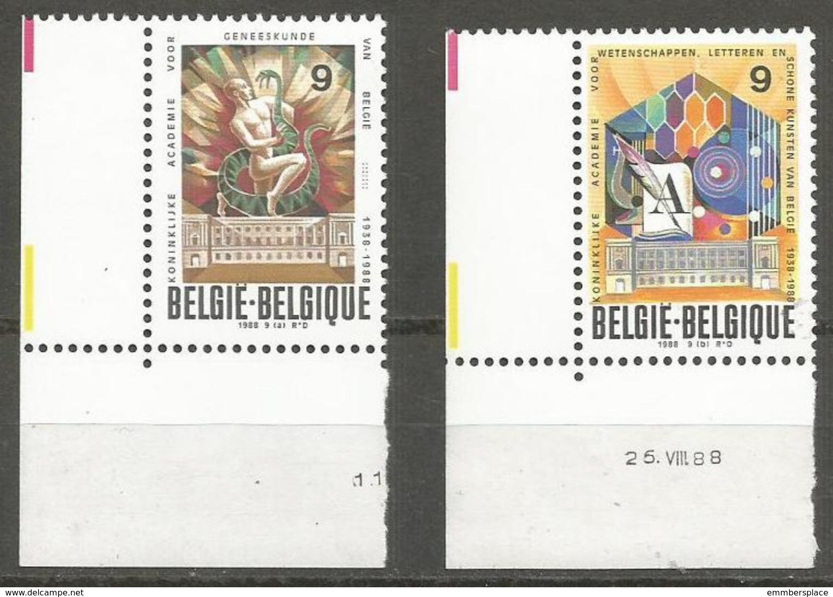 Belgium - 1988 Royal Academies Set Of 2  MNH **    Sc 1295-6 - Unused Stamps