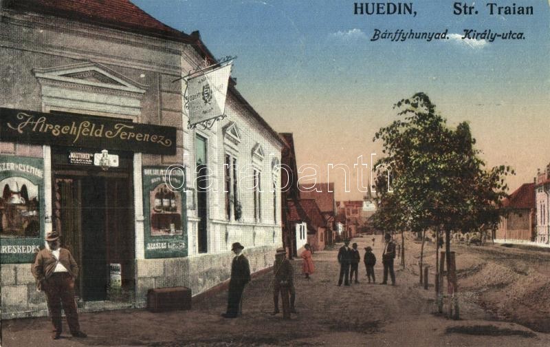 T2/T3 Bánffyhunyad, Huedin; Király Utca, Hirschfeld Ferenc üzlete. Ábrahám M. Kiadása / Street View, Shop + 1940 Bánffyh - Ohne Zuordnung