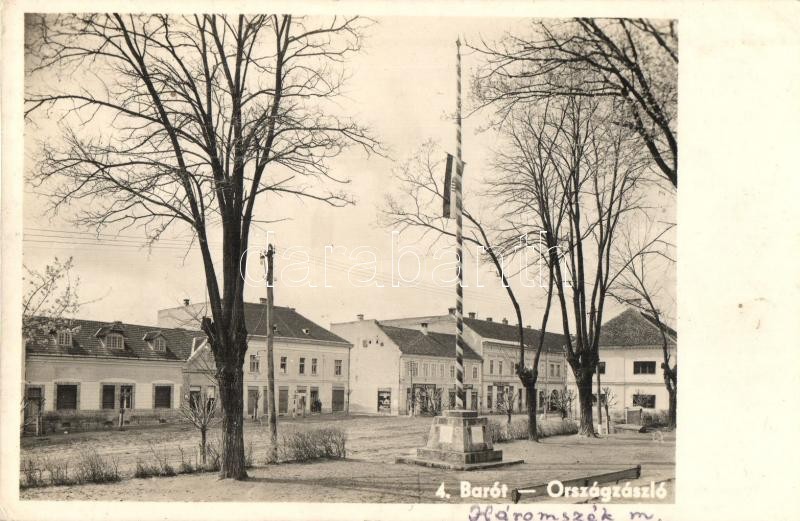 T2/T3 Barót, Baraolt; Országzászló, Berszán József, Lőrincz Endre, Tomsa Antal üzletei / Hungarian Flag, Street View Wit - Ohne Zuordnung